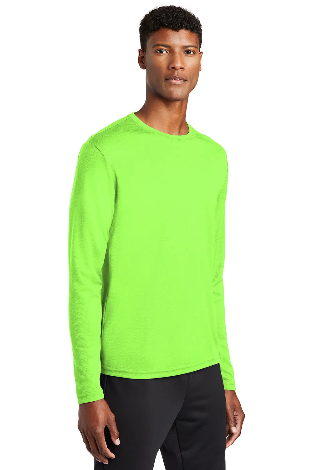 Sport-Tek Mens RacerMesh Moisture Wicking Long Sleeve Crewneck T-Shirt - Neon Green