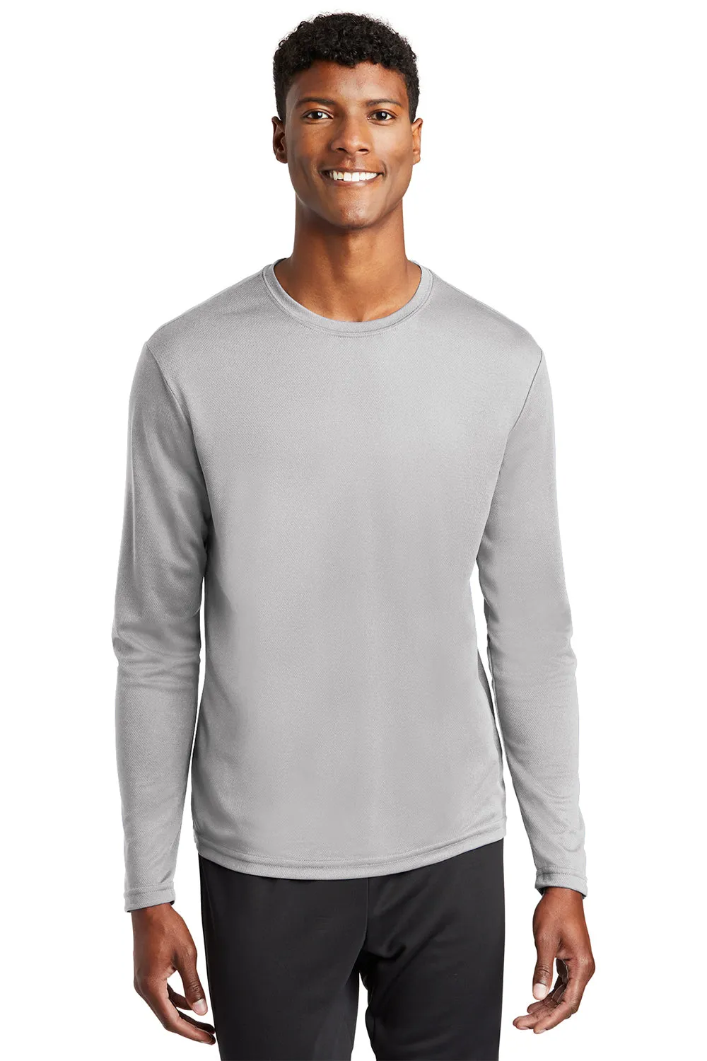 Sport-Tek Mens RacerMesh Moisture Wicking Long Sleeve Crewneck T-Shirt - Silver Grey