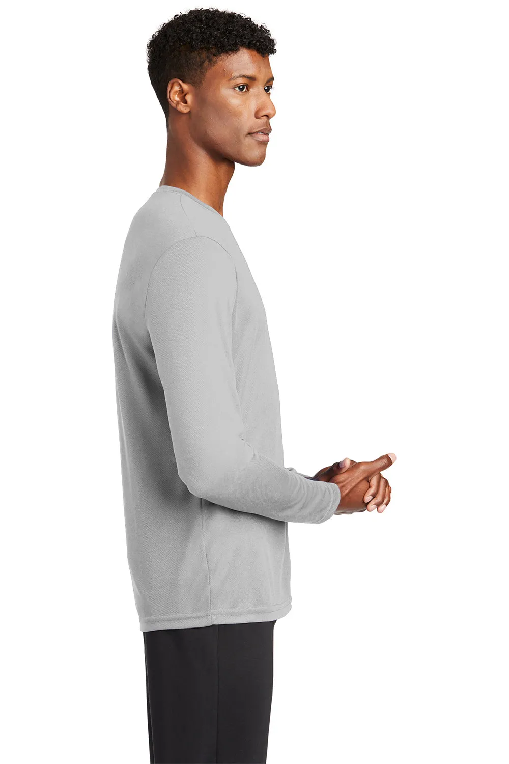 Sport-Tek Mens RacerMesh Moisture Wicking Long Sleeve Crewneck T-Shirt - Silver Grey