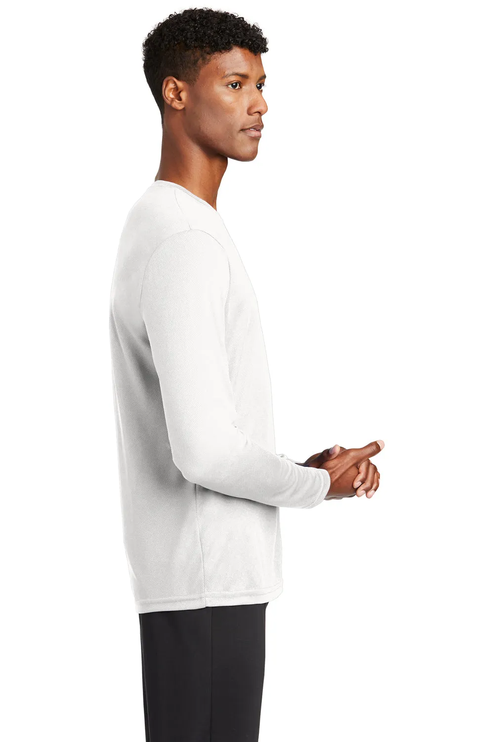 Sport-Tek Mens RacerMesh Moisture Wicking Long Sleeve Crewneck T-Shirt - White