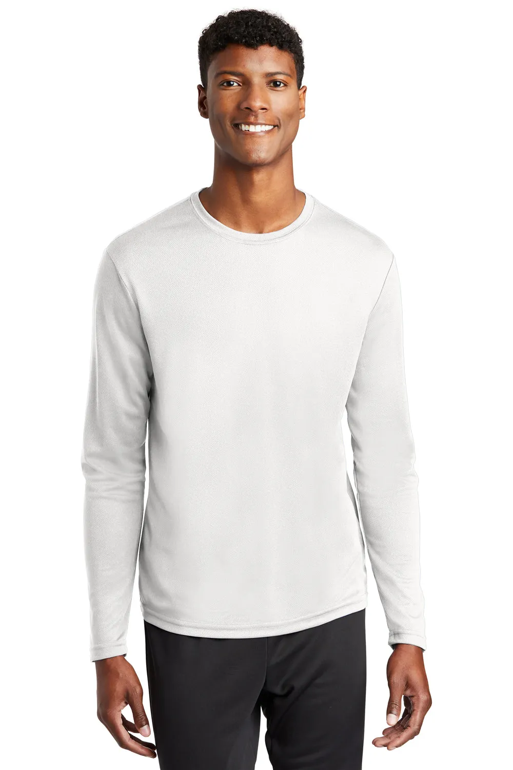 Sport-Tek Mens RacerMesh Moisture Wicking Long Sleeve Crewneck T-Shirt - White