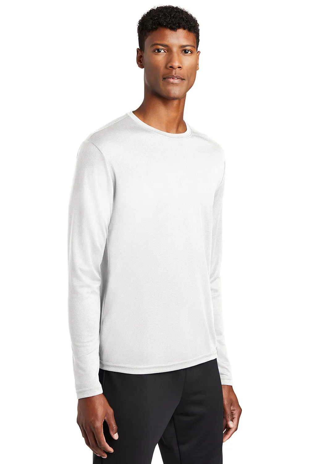 Sport-Tek Mens RacerMesh Moisture Wicking Long Sleeve Crewneck T-Shirt - White