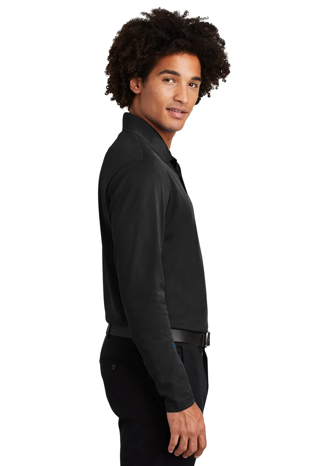 Sport-Tek Mens RacerMesh Moisture Wicking Long Sleeve Polo Shirt - Black
