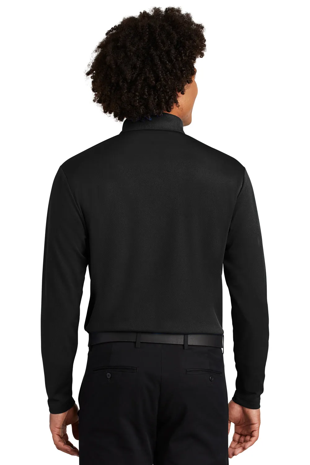 Sport-Tek Mens RacerMesh Moisture Wicking Long Sleeve Polo Shirt - Black
