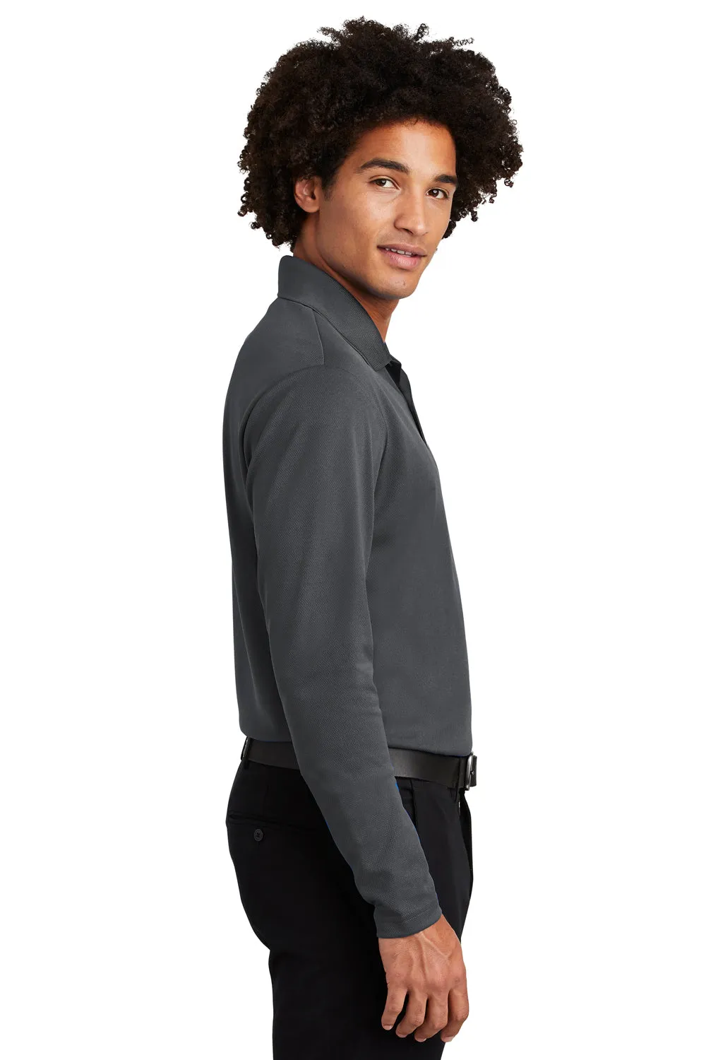 Sport-Tek Mens RacerMesh Moisture Wicking Long Sleeve Polo Shirt - Graphite Grey