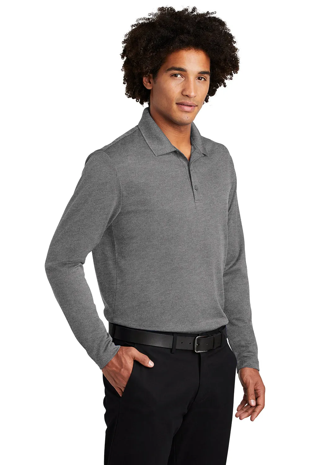 Sport-Tek Mens RacerMesh Moisture Wicking Long Sleeve Polo Shirt - Heather Grey