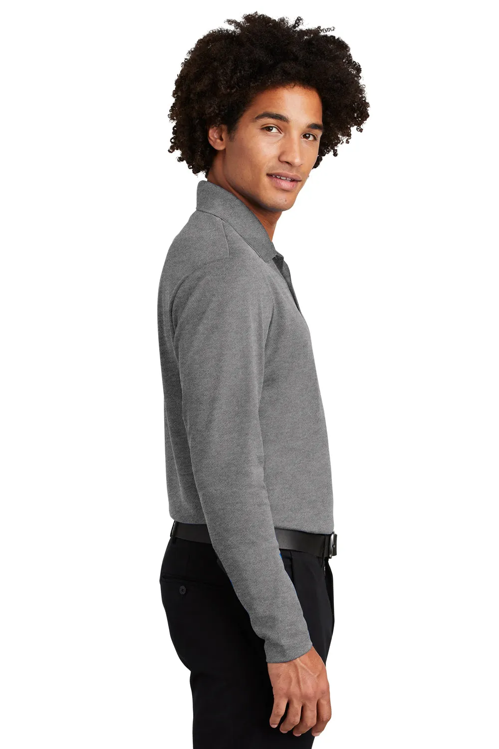 Sport-Tek Mens RacerMesh Moisture Wicking Long Sleeve Polo Shirt - Heather Grey