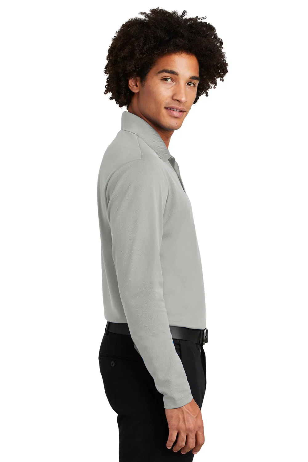 Sport-Tek Mens RacerMesh Moisture Wicking Long Sleeve Polo Shirt - Silver Grey