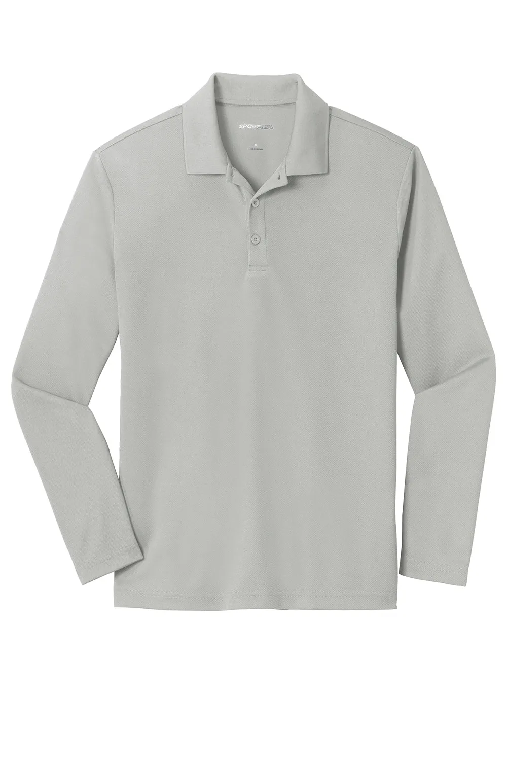 Sport-Tek Mens RacerMesh Moisture Wicking Long Sleeve Polo Shirt - Silver Grey