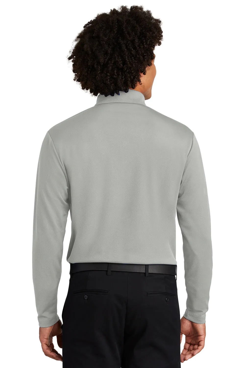 Sport-Tek Mens RacerMesh Moisture Wicking Long Sleeve Polo Shirt - Silver Grey