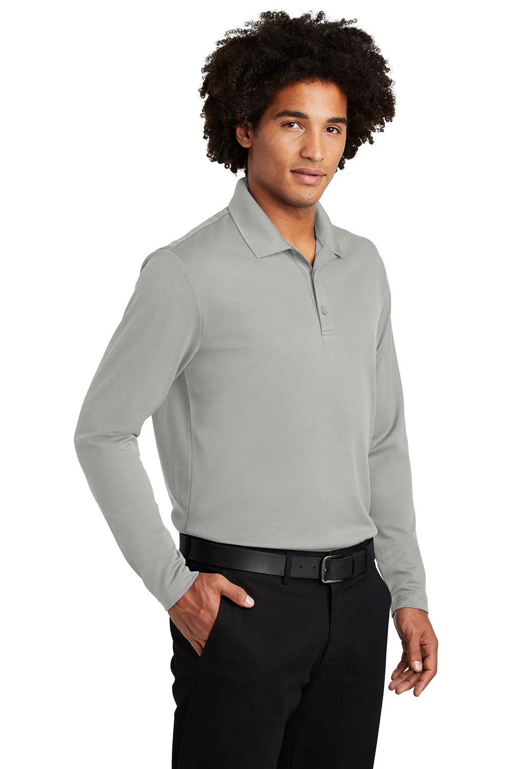 Sport-Tek Mens RacerMesh Moisture Wicking Long Sleeve Polo Shirt - Silver Grey