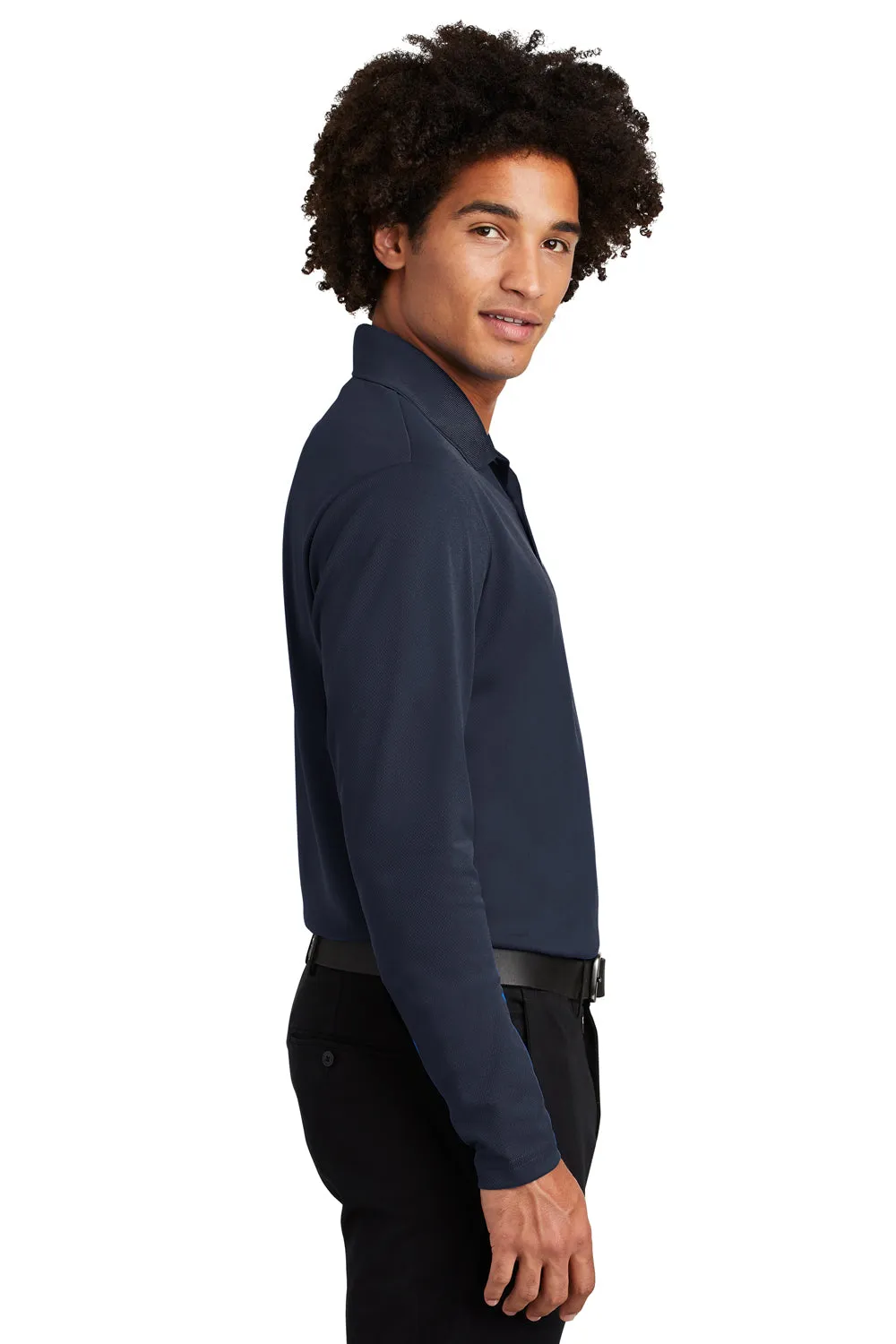 Sport-Tek Mens RacerMesh Moisture Wicking Long Sleeve Polo Shirt - True Navy Blue