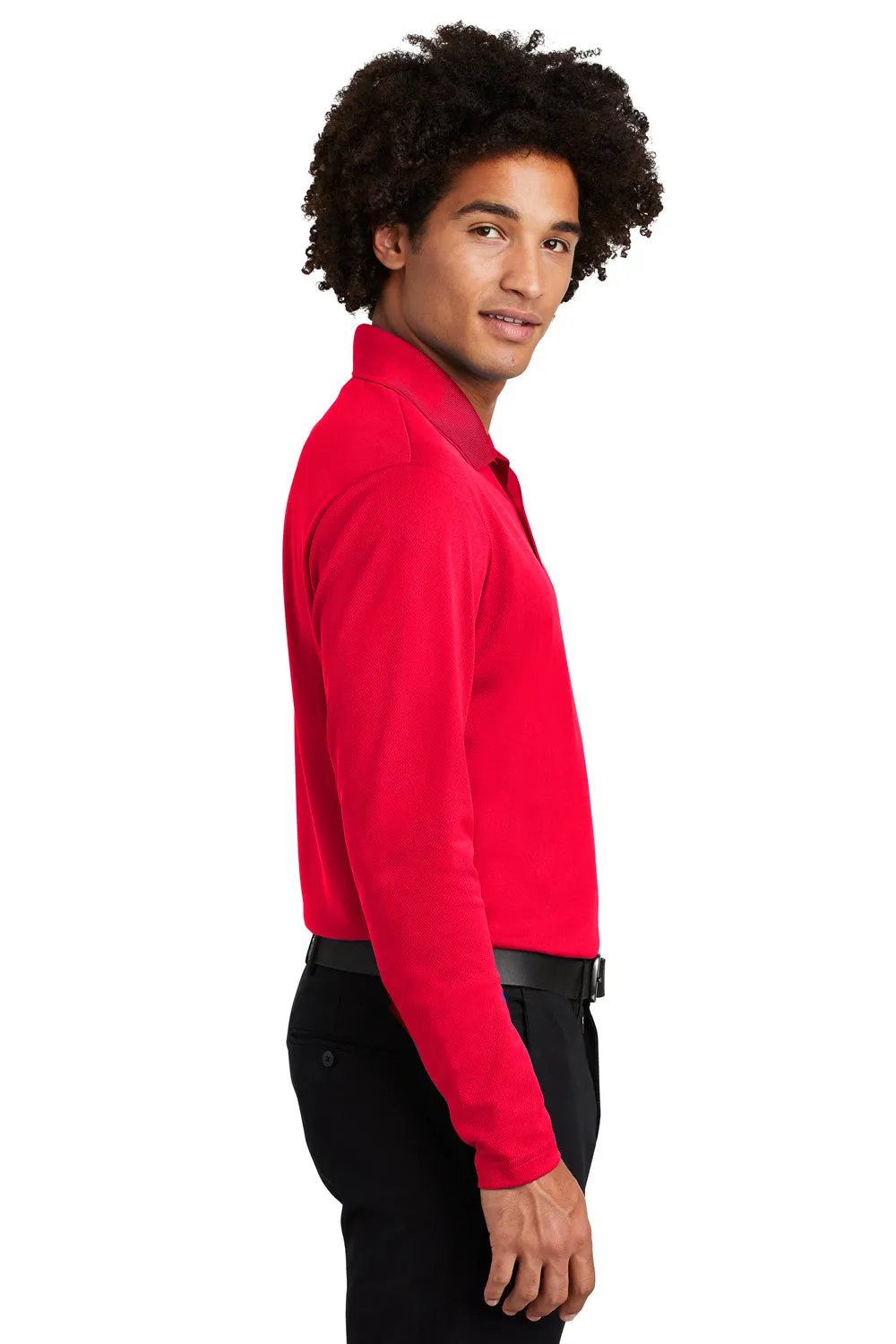 Sport-Tek Mens RacerMesh Moisture Wicking Long Sleeve Polo Shirt - True Red