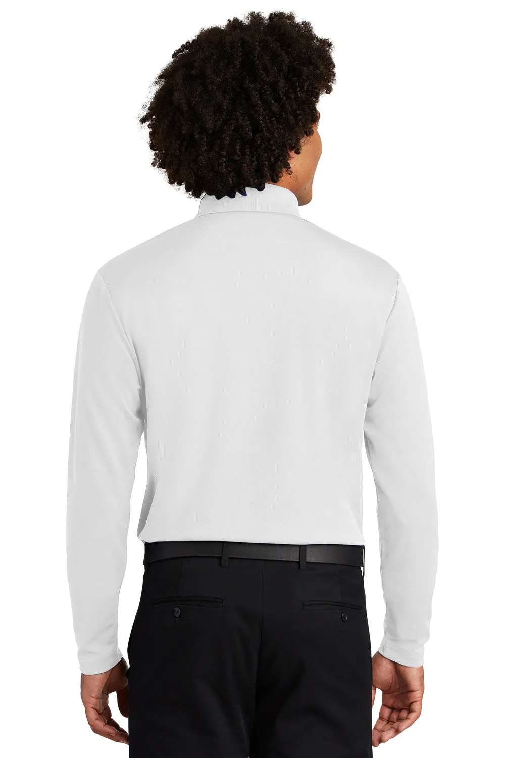 Sport-Tek Mens RacerMesh Moisture Wicking Long Sleeve Polo Shirt - White