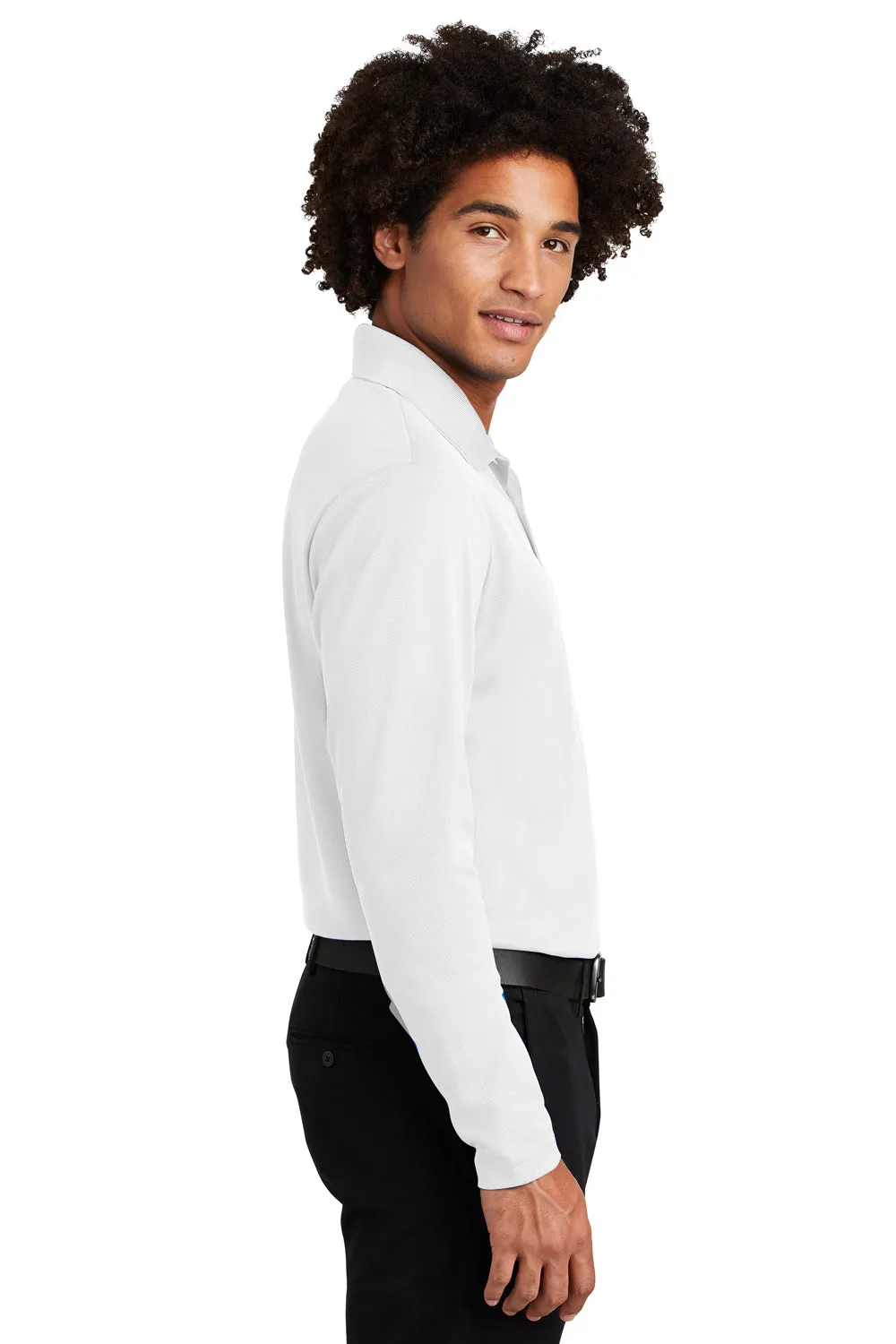 Sport-Tek Mens RacerMesh Moisture Wicking Long Sleeve Polo Shirt - White
