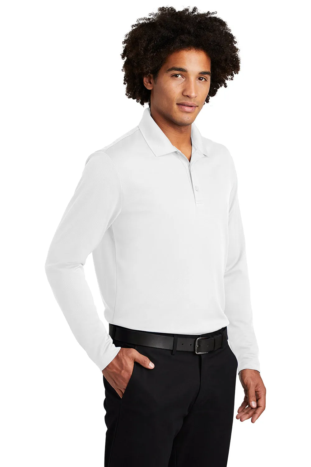 Sport-Tek Mens RacerMesh Moisture Wicking Long Sleeve Polo Shirt - White