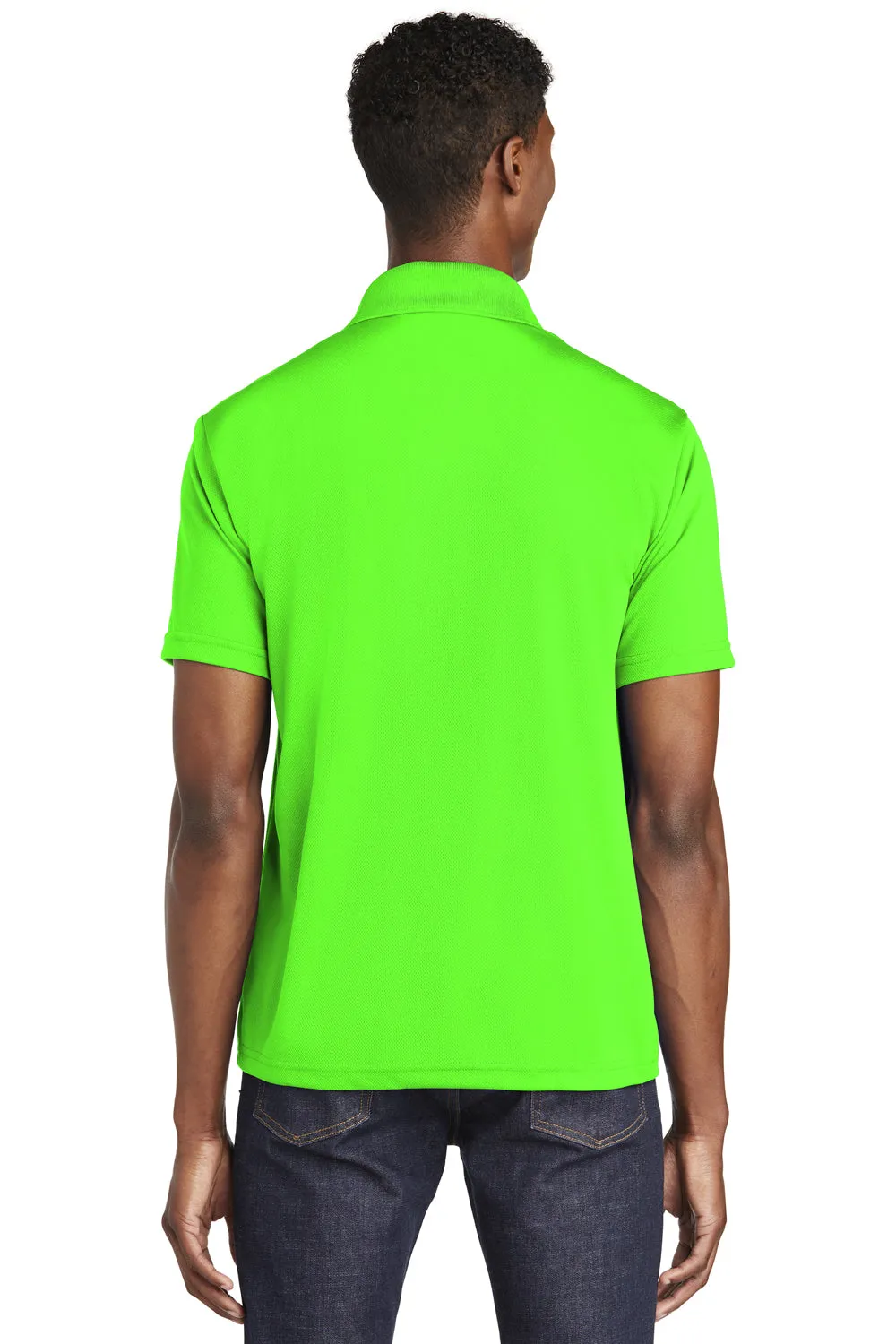 Sport-Tek Mens RacerMesh Moisture Wicking Short Sleeve Polo Shirt - Neon Green