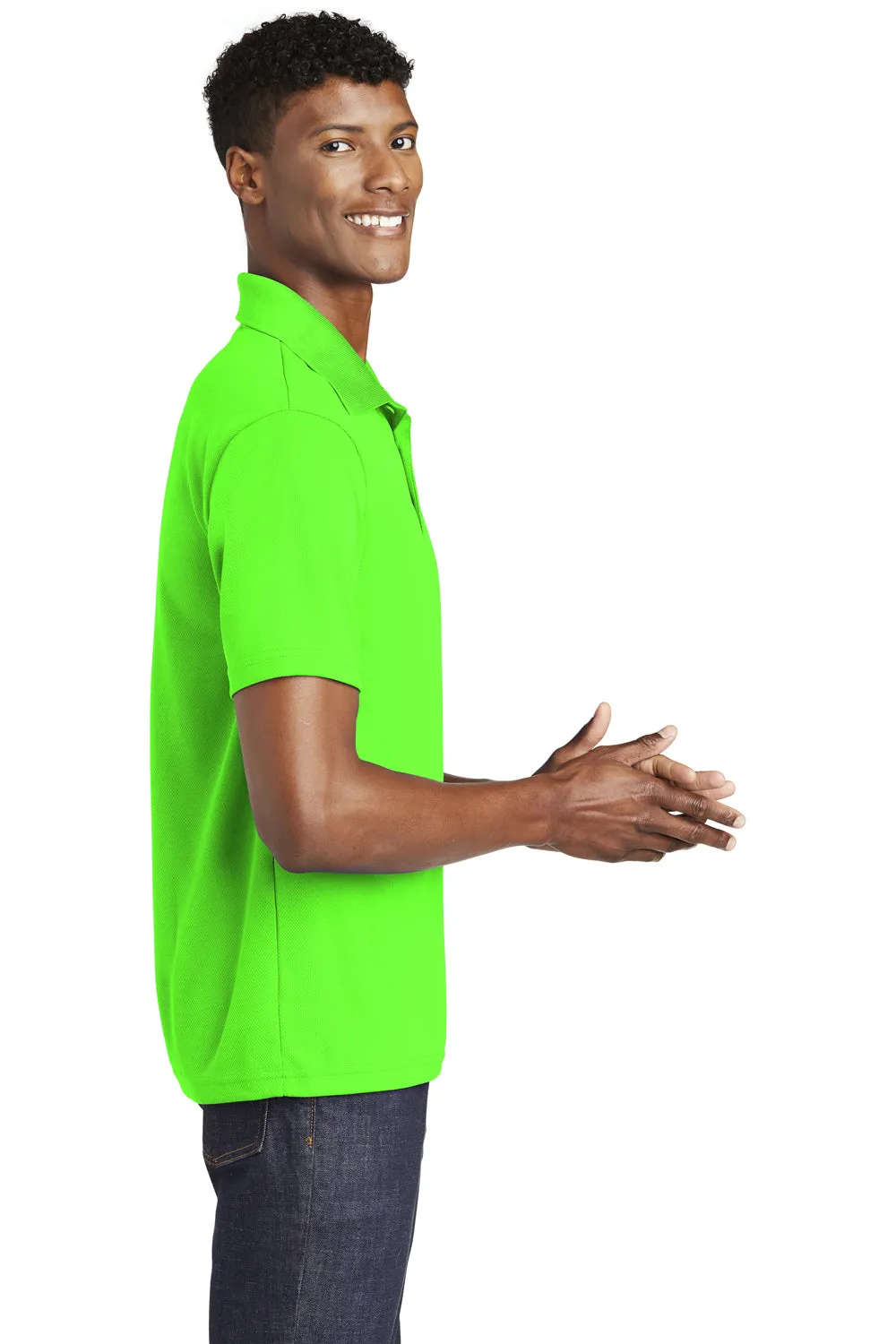 Sport-Tek Mens RacerMesh Moisture Wicking Short Sleeve Polo Shirt - Neon Green