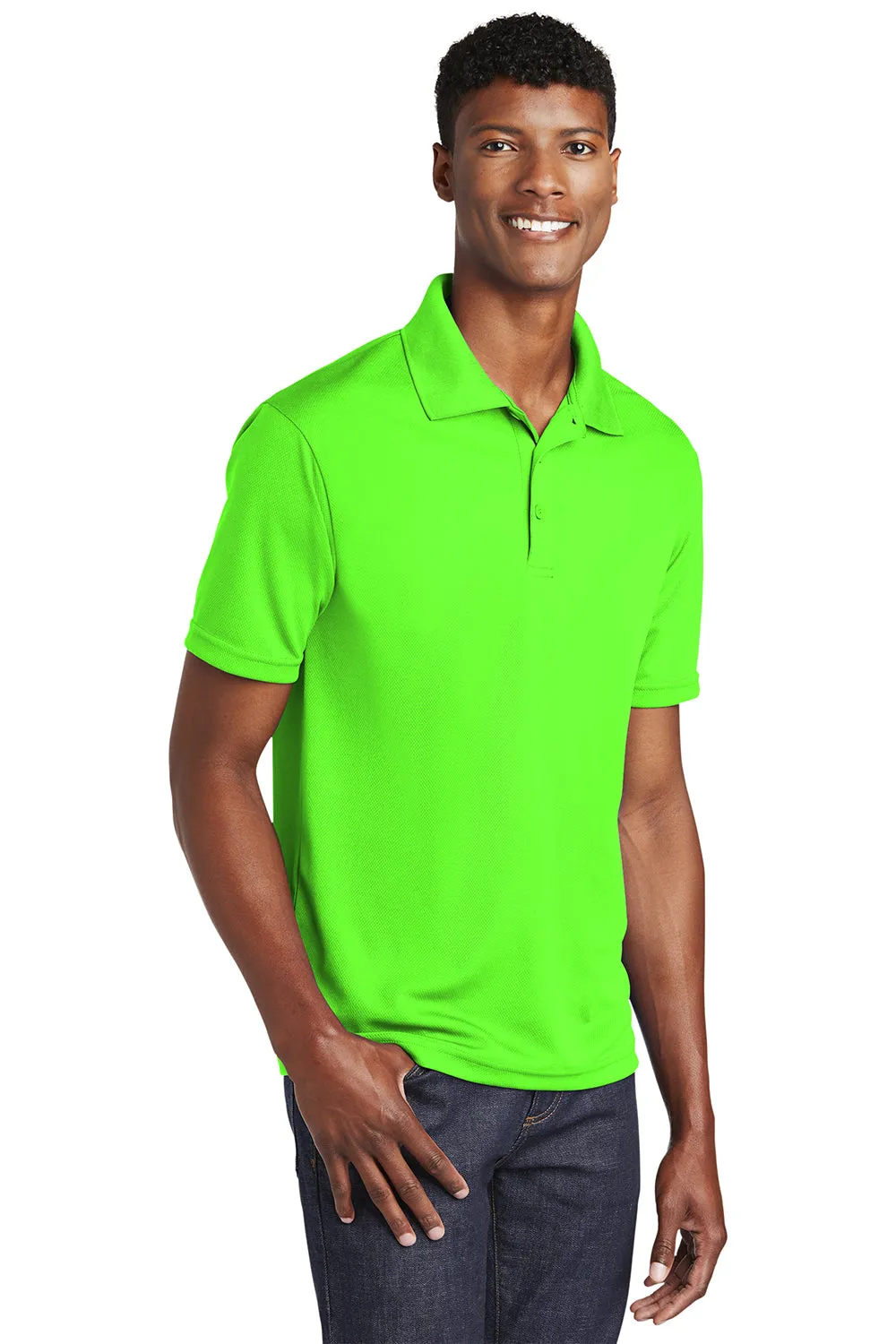 Sport-Tek Mens RacerMesh Moisture Wicking Short Sleeve Polo Shirt - Neon Green