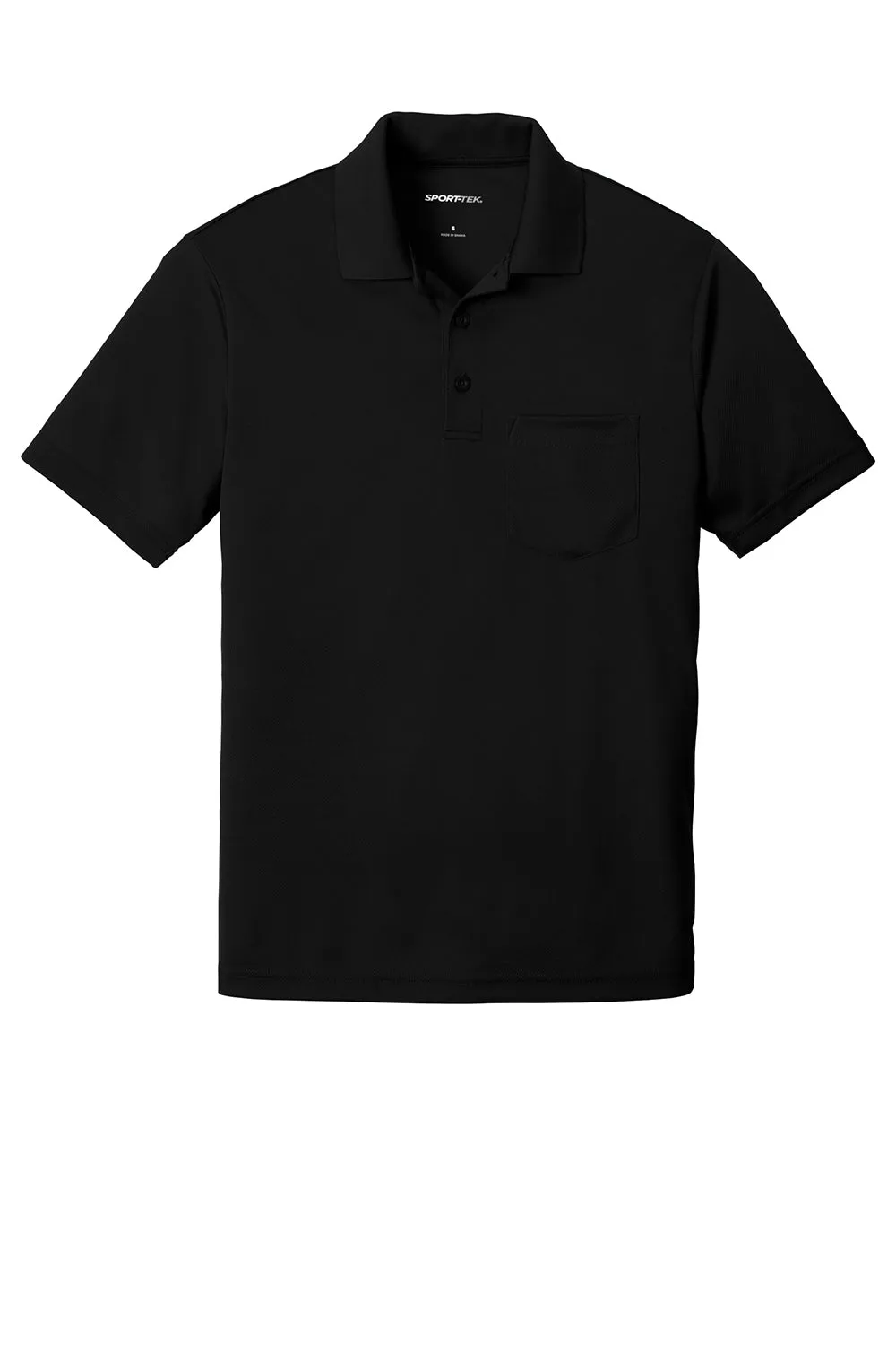 Sport-Tek Mens RacerMesh Moisture Wicking Short Sleeve Polo Shirt w/ Pocket - Black