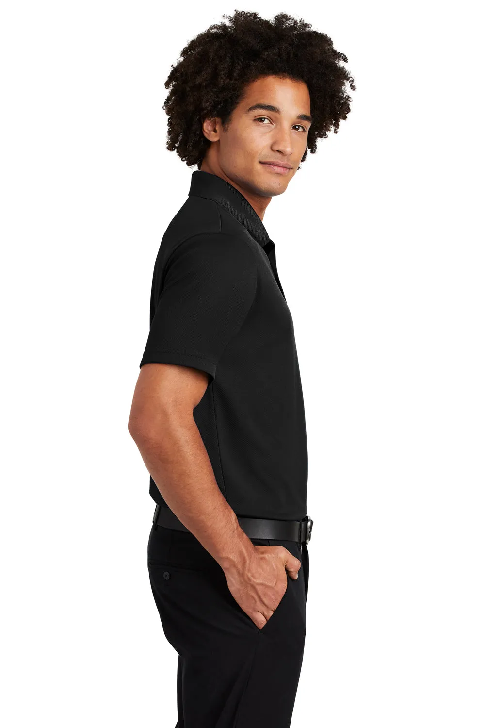 Sport-Tek Mens RacerMesh Moisture Wicking Short Sleeve Polo Shirt w/ Pocket - Black