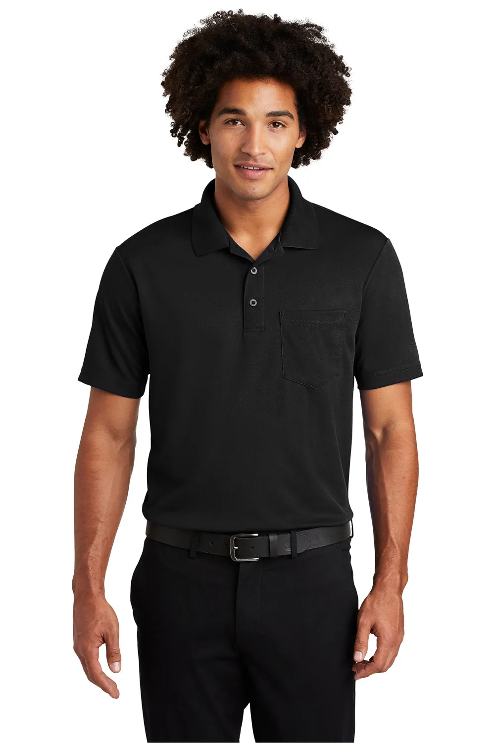 Sport-Tek Mens RacerMesh Moisture Wicking Short Sleeve Polo Shirt w/ Pocket - Black