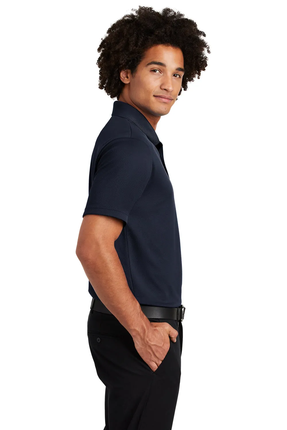 Sport-Tek Mens RacerMesh Moisture Wicking Short Sleeve Polo Shirt w/ Pocket - True Navy Blue