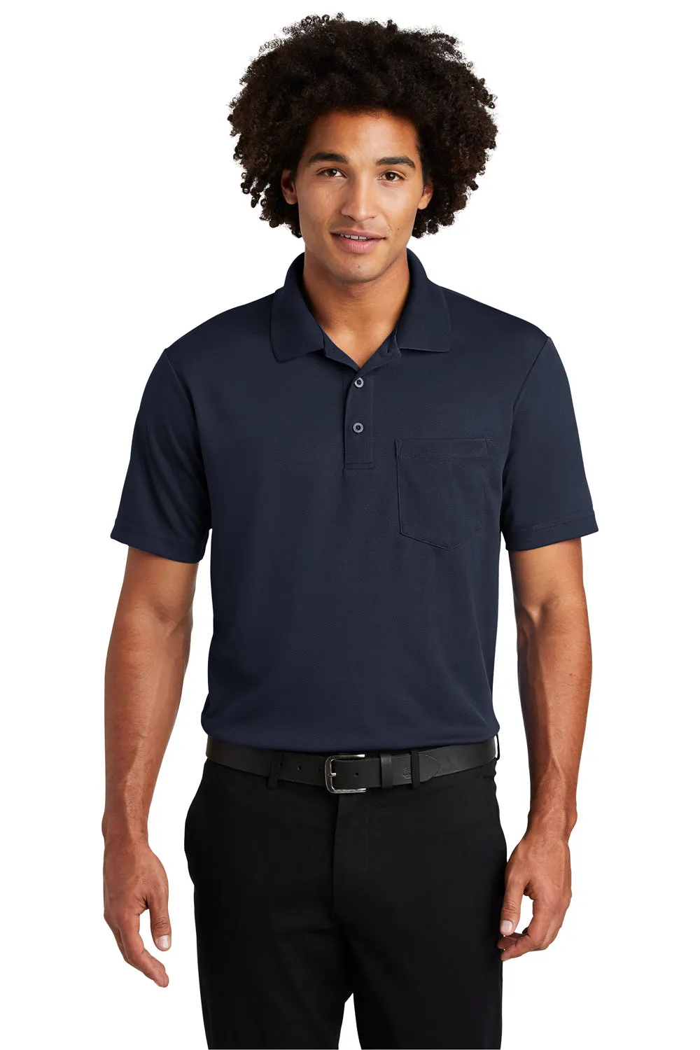 Sport-Tek Mens RacerMesh Moisture Wicking Short Sleeve Polo Shirt w/ Pocket - True Navy Blue