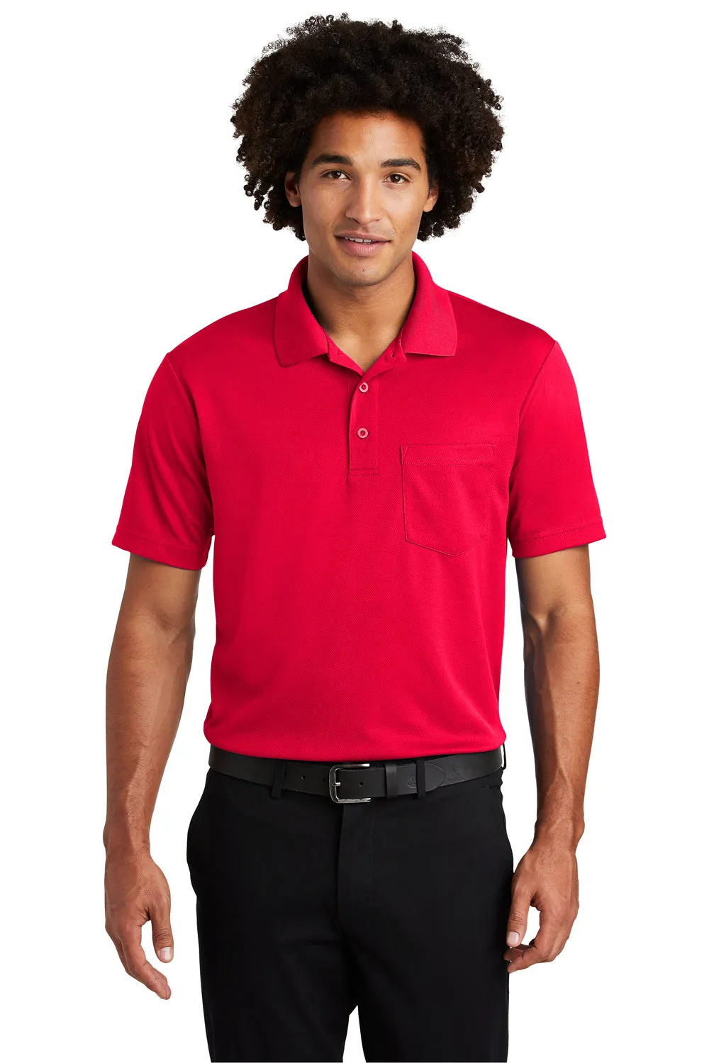 Sport-Tek Mens RacerMesh Moisture Wicking Short Sleeve Polo Shirt w/ Pocket - True Red - Closeout