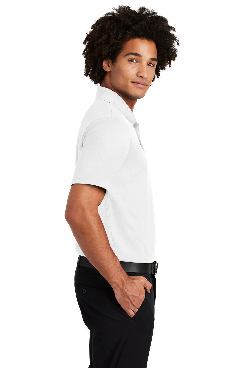 Sport-Tek Mens RacerMesh Moisture Wicking Short Sleeve Polo Shirt w/ Pocket - White