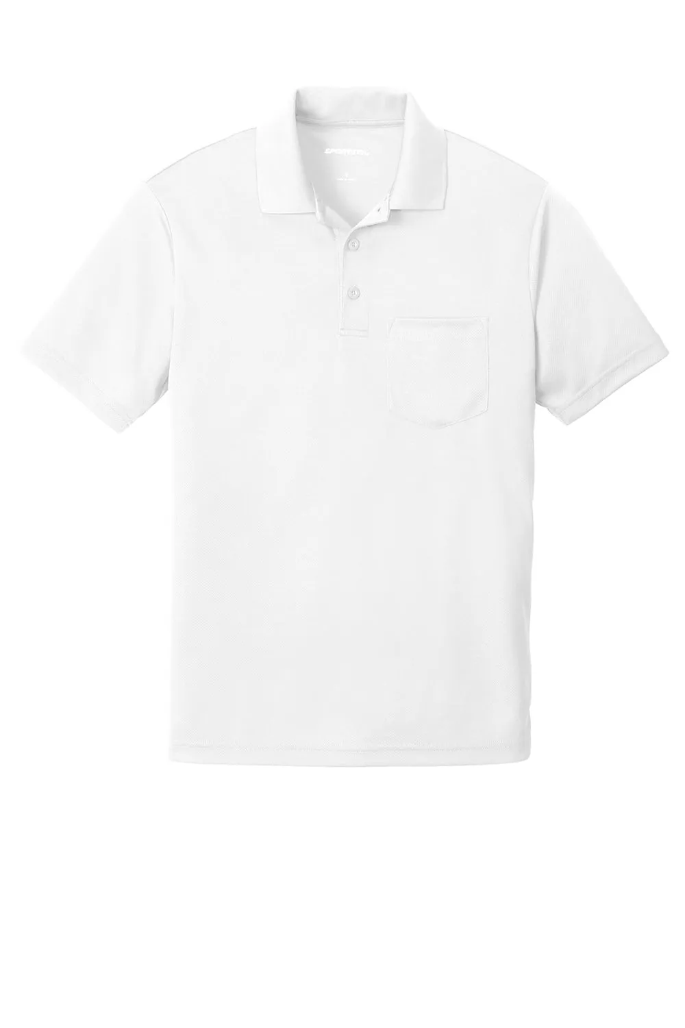 Sport-Tek Mens RacerMesh Moisture Wicking Short Sleeve Polo Shirt w/ Pocket - White