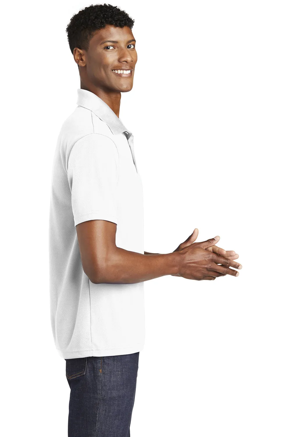Sport-Tek Mens RacerMesh Moisture Wicking Short Sleeve Polo Shirt - White