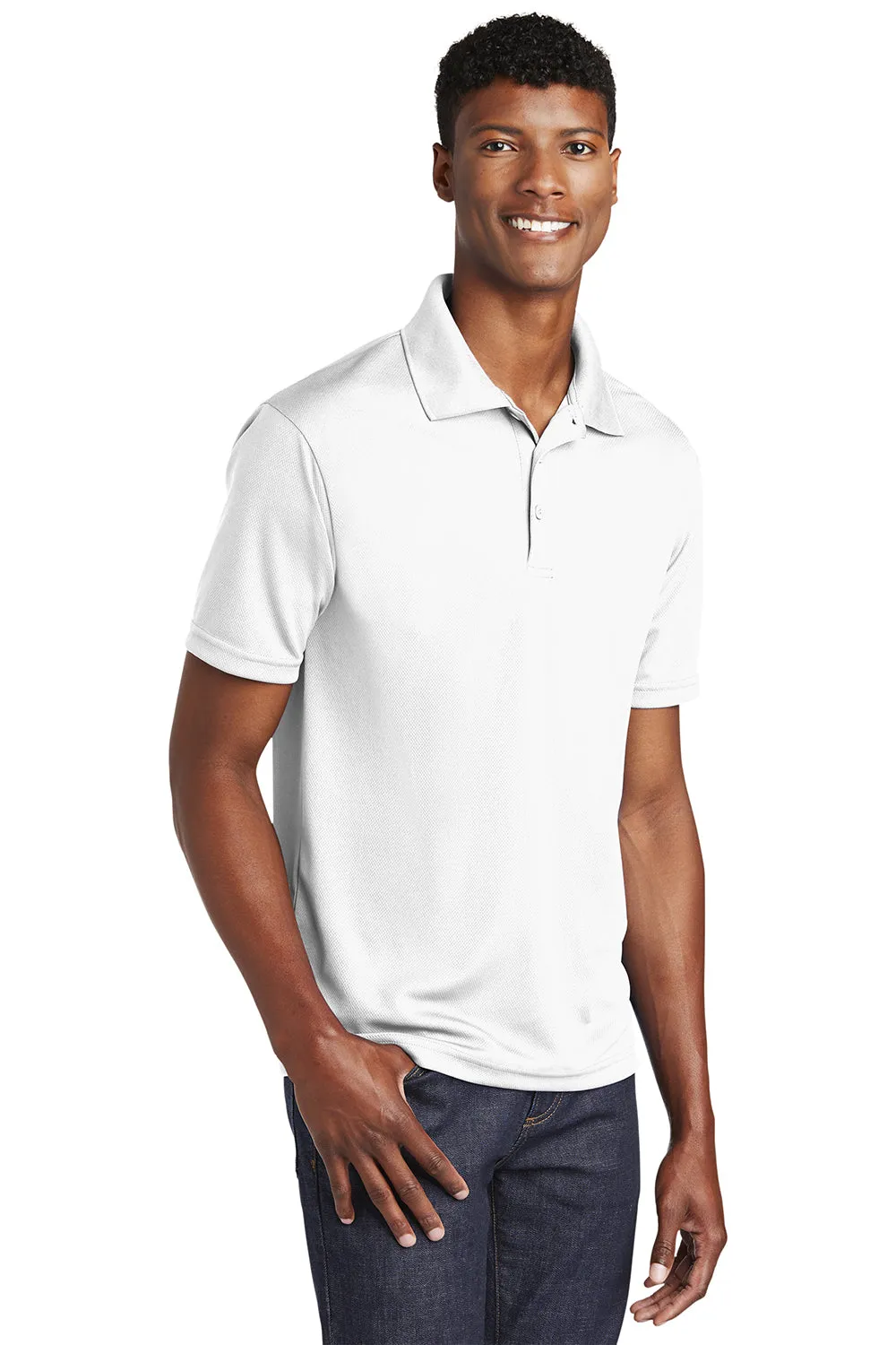 Sport-Tek Mens RacerMesh Moisture Wicking Short Sleeve Polo Shirt - White