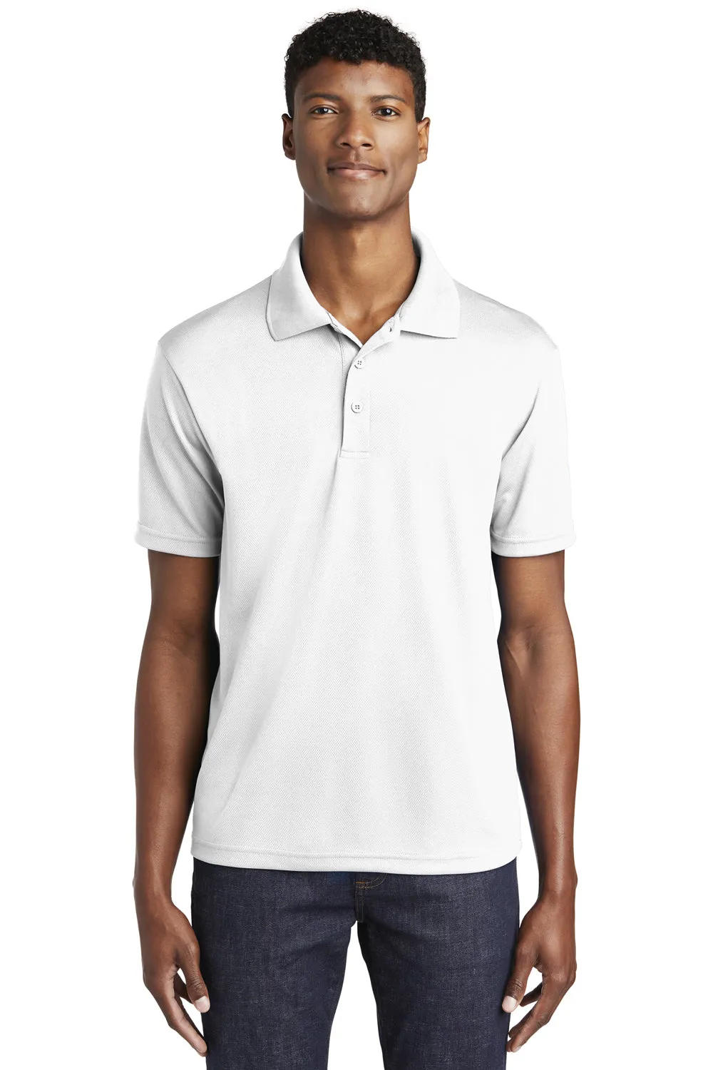 Sport-Tek Mens RacerMesh Moisture Wicking Short Sleeve Polo Shirt - White