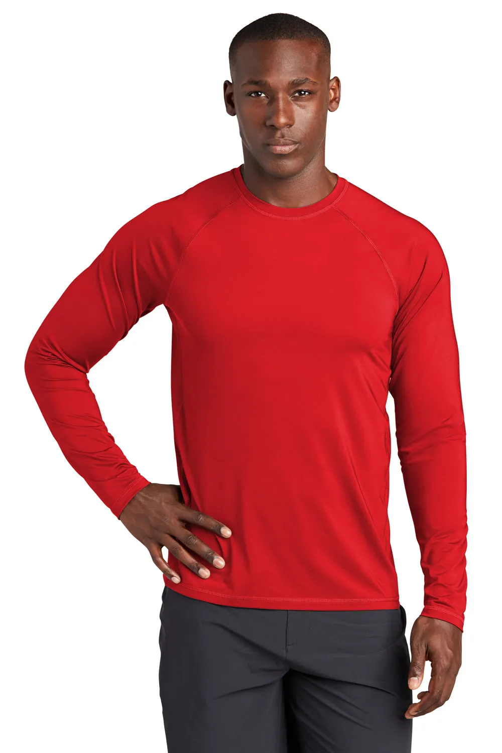 Sport-Tek Mens Rashguard Moisture Wicking Long Sleeve Crewneck T-Shirt - True Red - Closeout