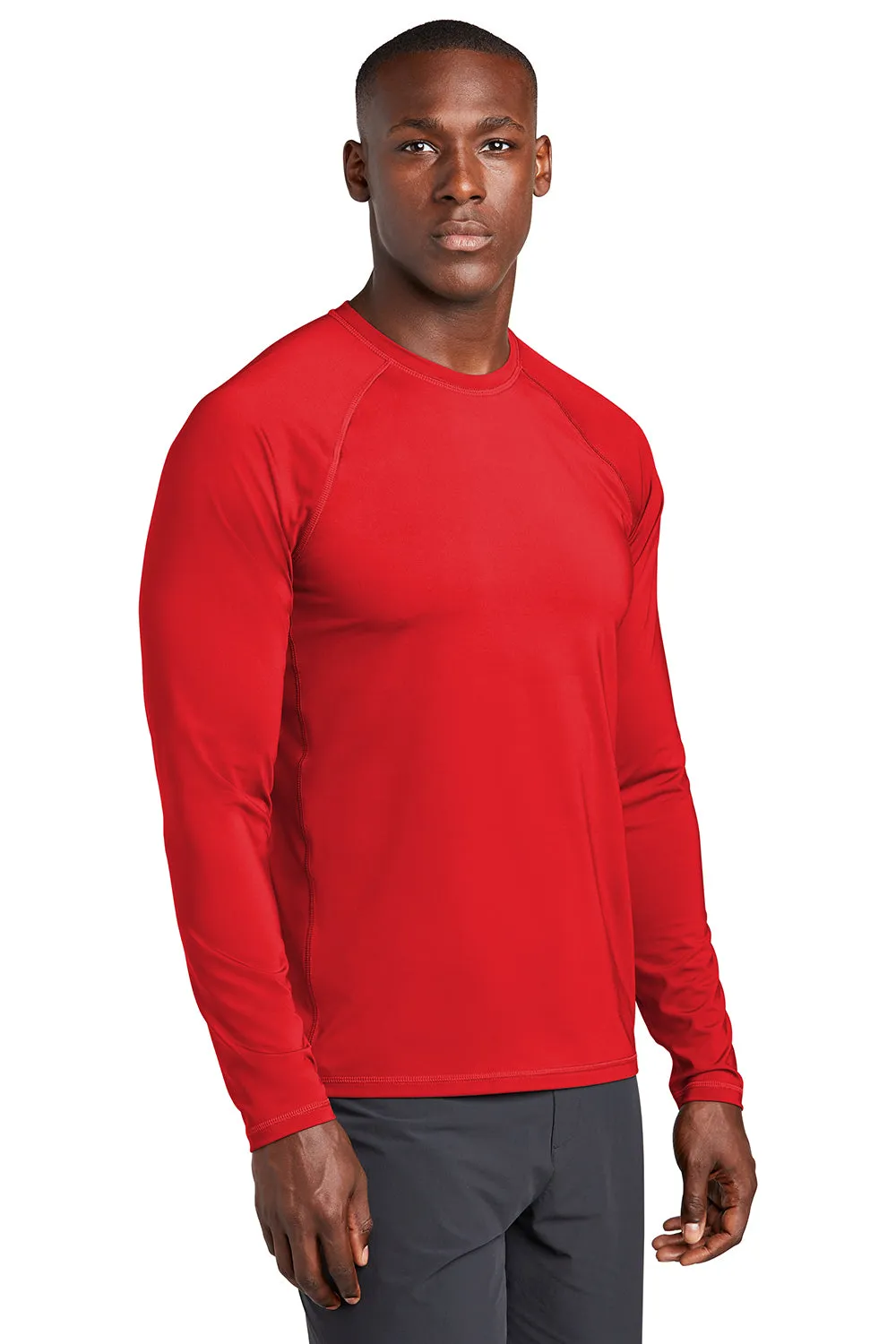Sport-Tek Mens Rashguard Moisture Wicking Long Sleeve Crewneck T-Shirt - True Red - Closeout