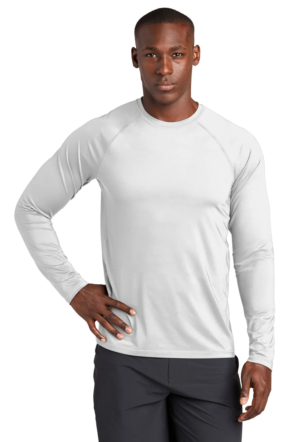 Sport-Tek Mens Rashguard Moisture Wicking Long Sleeve Crewneck T-Shirt - White