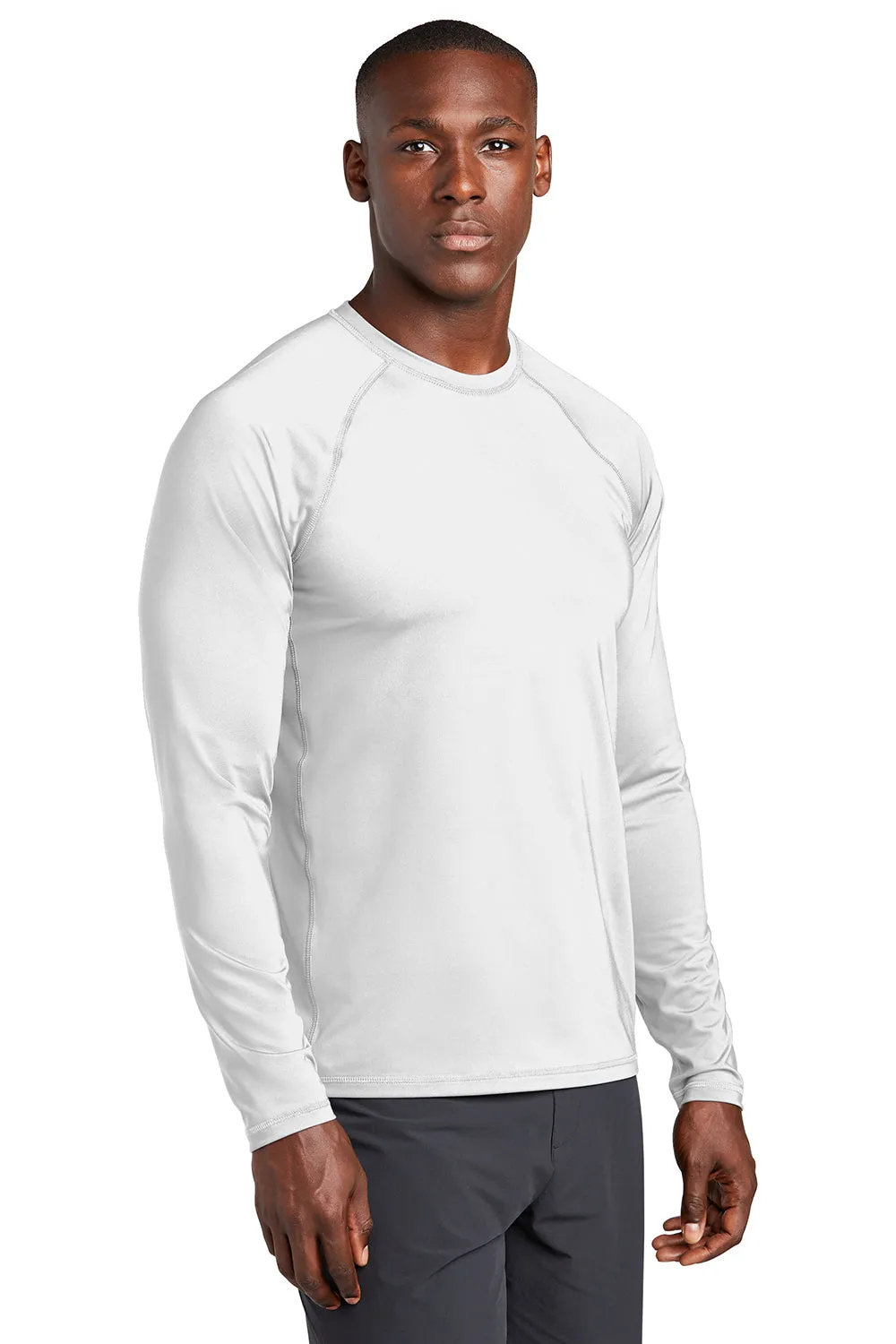 Sport-Tek Mens Rashguard Moisture Wicking Long Sleeve Crewneck T-Shirt - White
