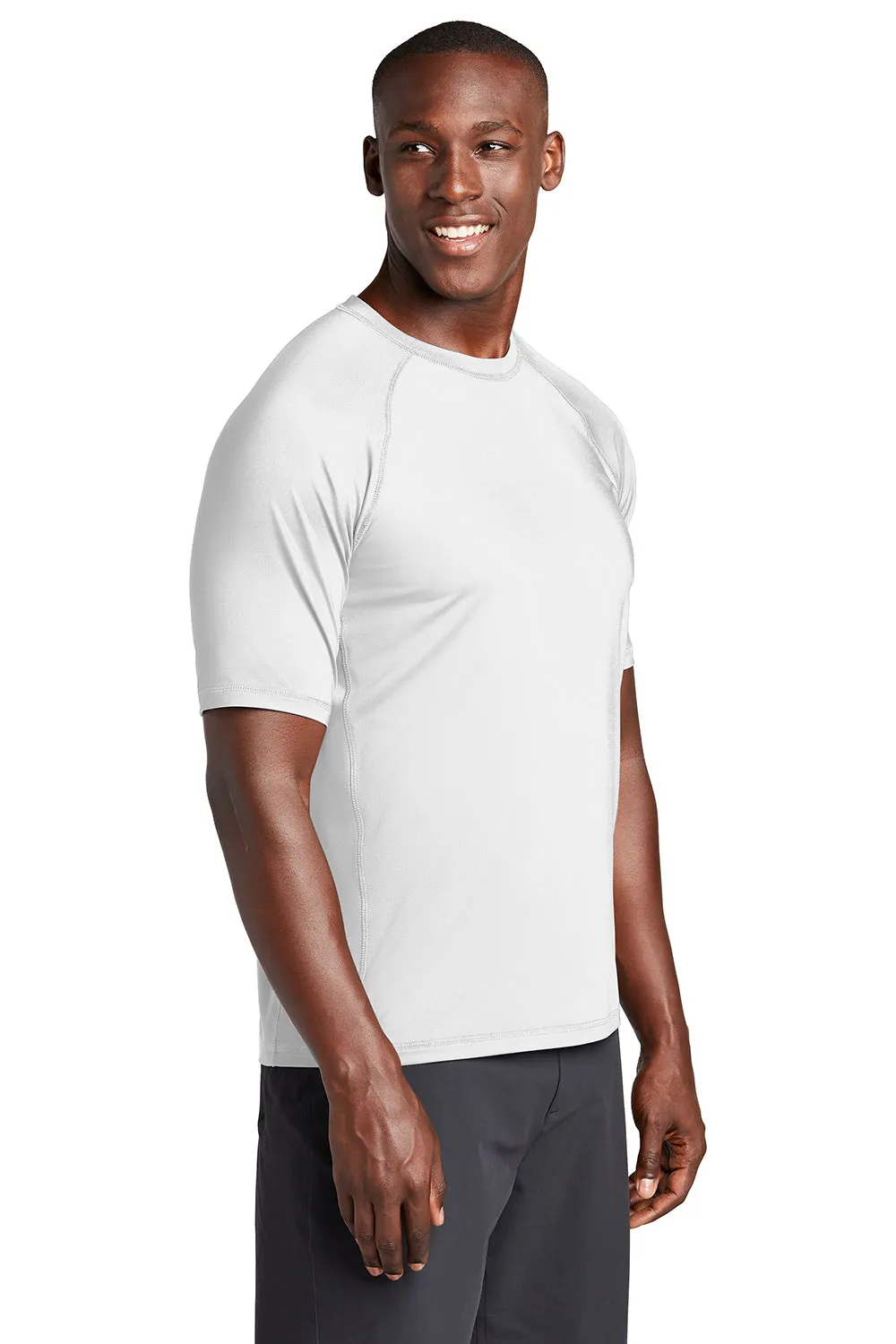 Sport-Tek Mens Rashguard Moisture Wicking Short Sleeve Crewneck T-Shirt - White