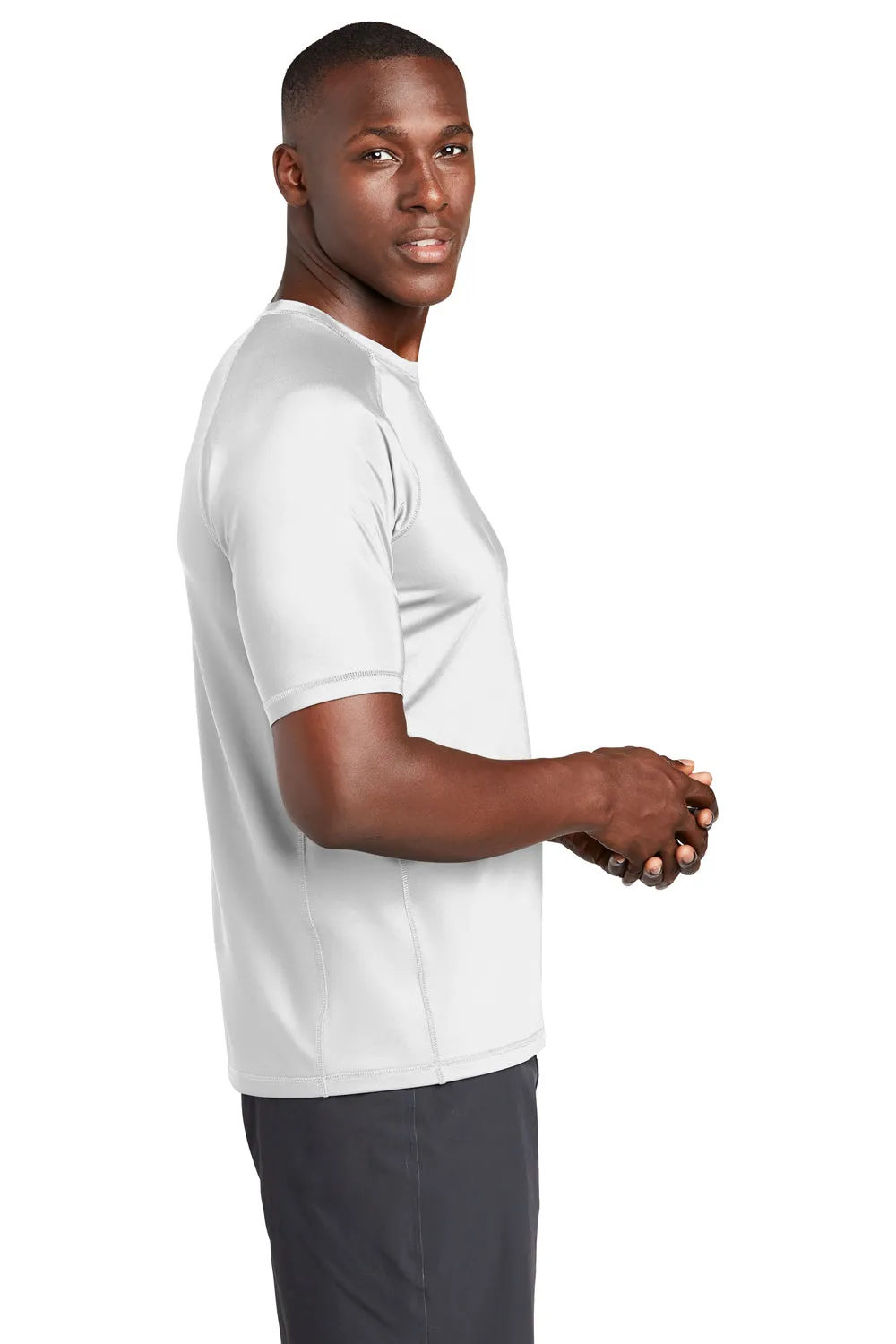 Sport-Tek Mens Rashguard Moisture Wicking Short Sleeve Crewneck T-Shirt - White