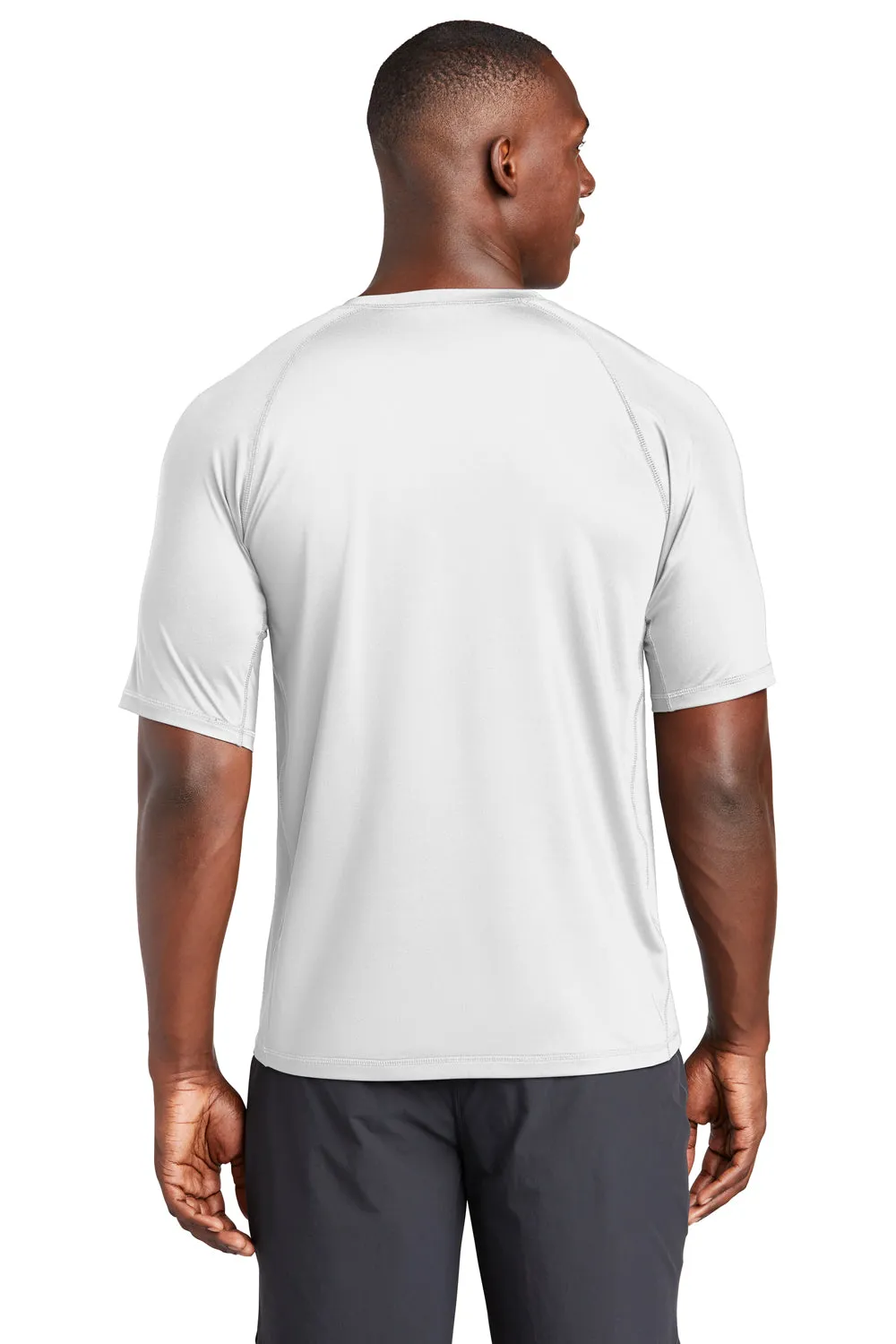 Sport-Tek Mens Rashguard Moisture Wicking Short Sleeve Crewneck T-Shirt - White