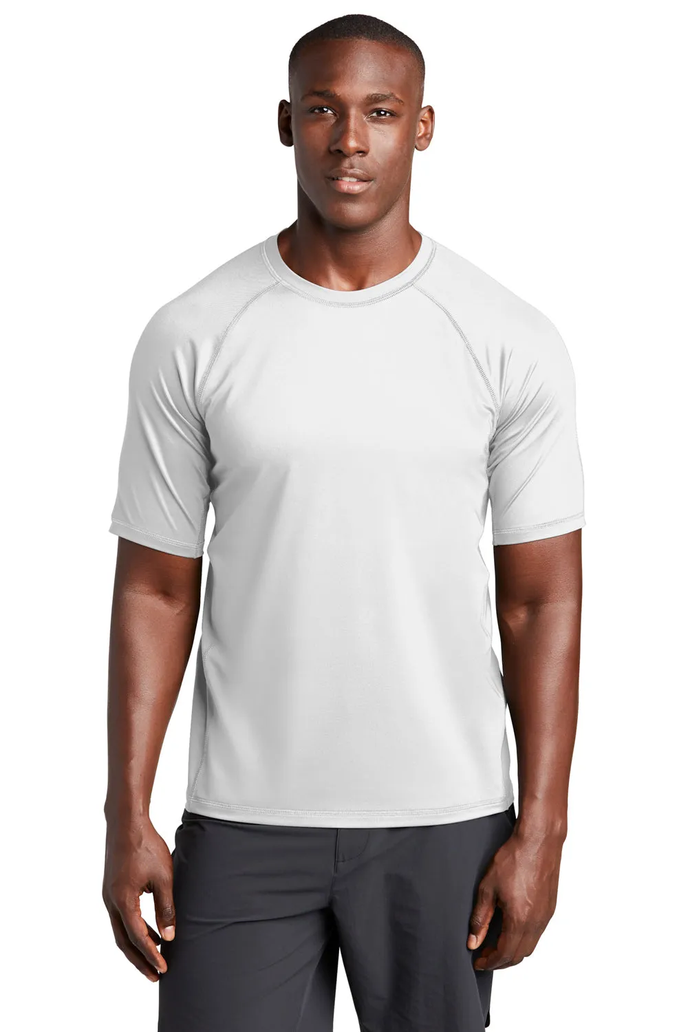 Sport-Tek Mens Rashguard Moisture Wicking Short Sleeve Crewneck T-Shirt - White