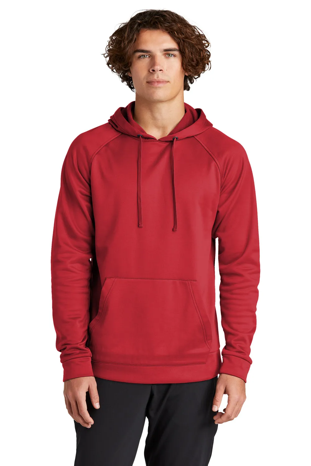 Sport-Tek Mens Re-Compete Fleece Anti Static Hooded Sweatshirt Hoodie w/ Pouch Pocket - True Red