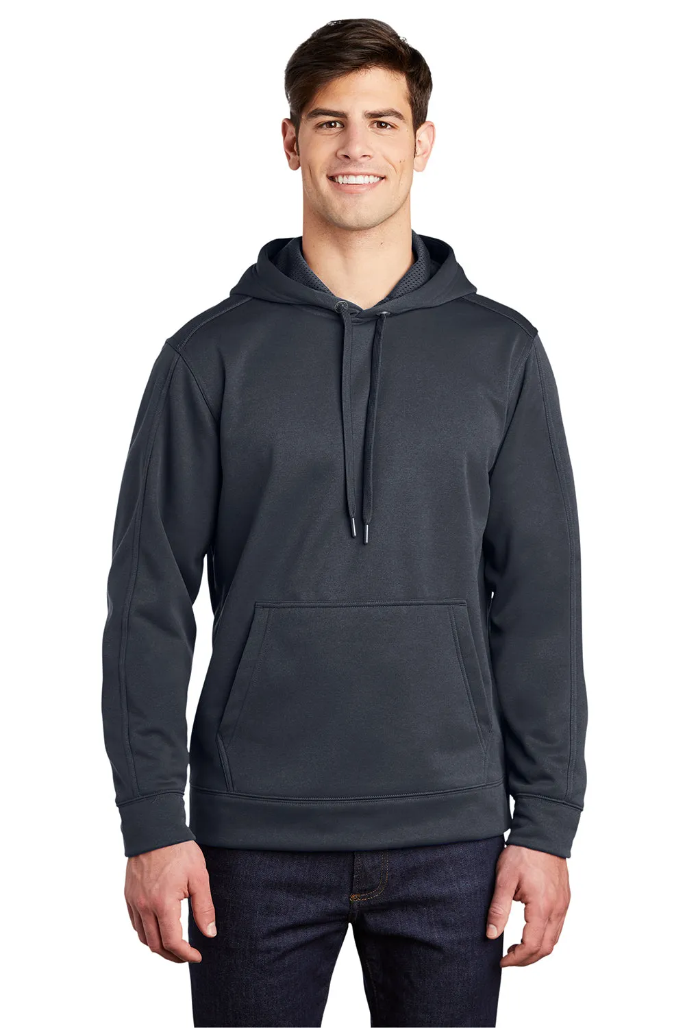 Sport-Tek Mens Repel Moisture Wicking Hooded Sweatshirt Hoodie w/ Pouch Pocket - Graphite Grey