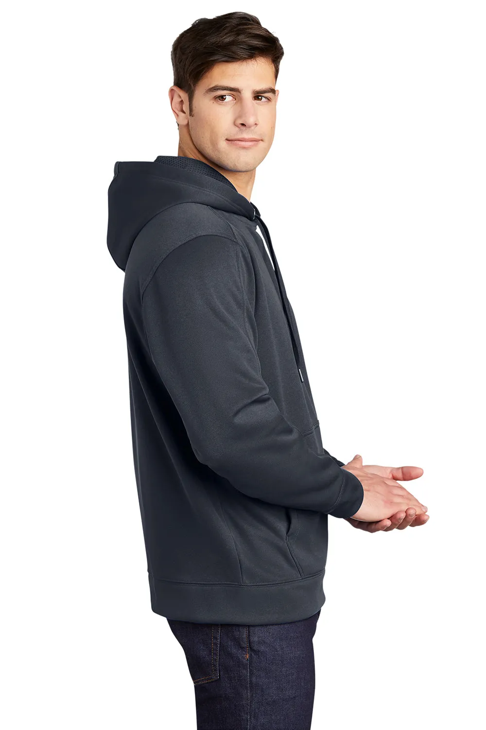 Sport-Tek Mens Repel Moisture Wicking Hooded Sweatshirt Hoodie w/ Pouch Pocket - Graphite Grey