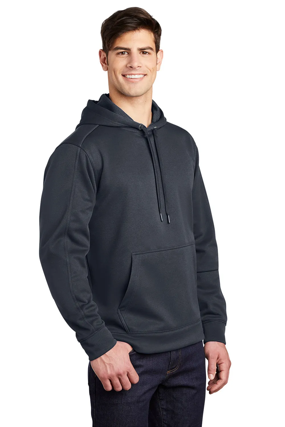Sport-Tek Mens Repel Moisture Wicking Hooded Sweatshirt Hoodie w/ Pouch Pocket - Graphite Grey