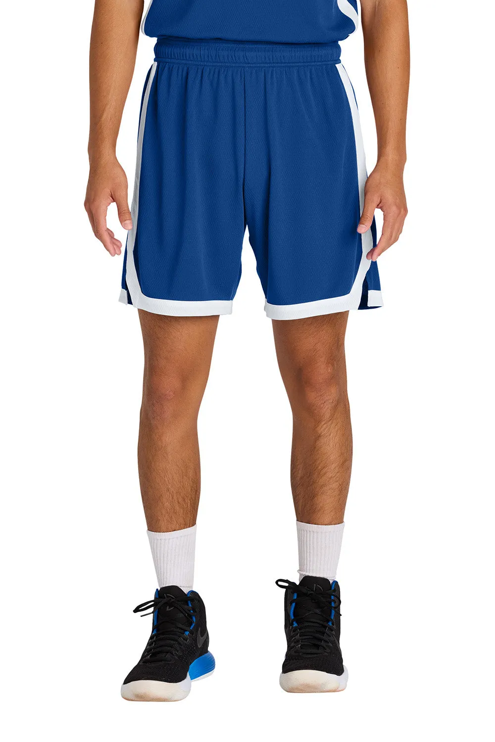 Sport-Tek Mens Rival Moisture Wicking Basketball Shorts - True Royal Blue/White