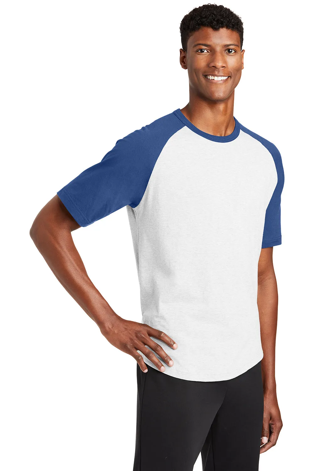 Sport-Tek Mens Short Sleeve Crewneck T-Shirt - White/Royal Blue