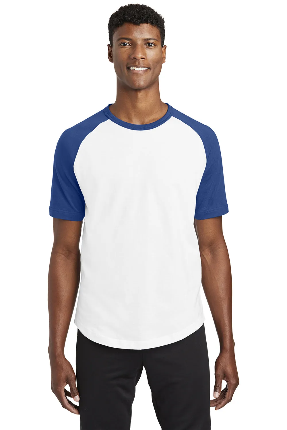 Sport-Tek Mens Short Sleeve Crewneck T-Shirt - White/Royal Blue