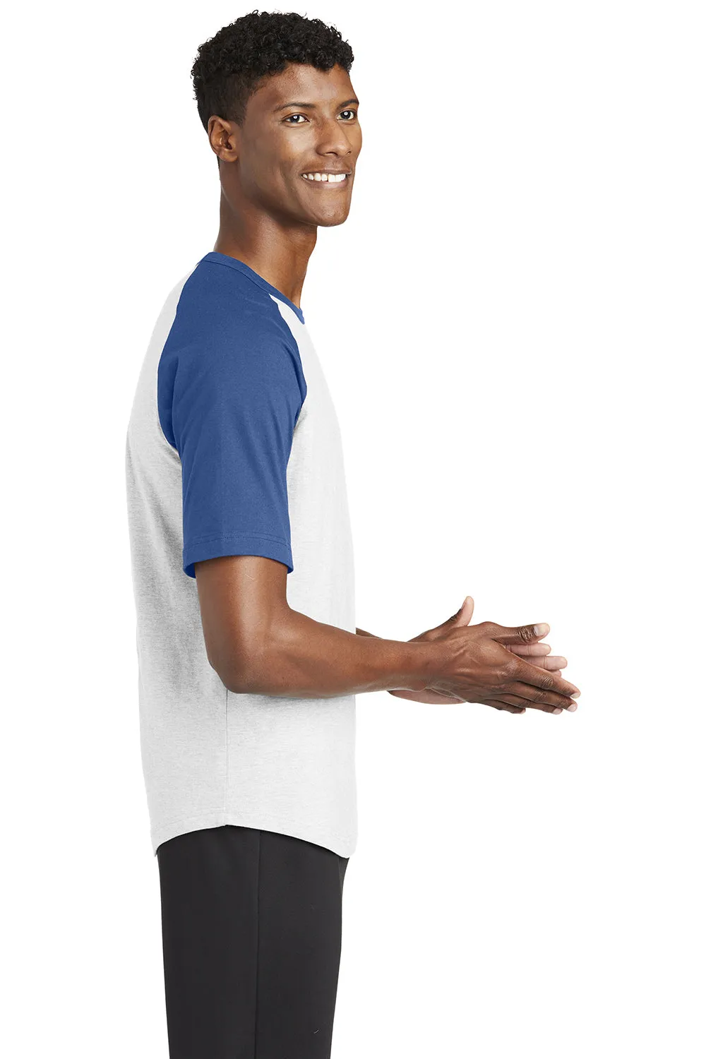Sport-Tek Mens Short Sleeve Crewneck T-Shirt - White/Royal Blue